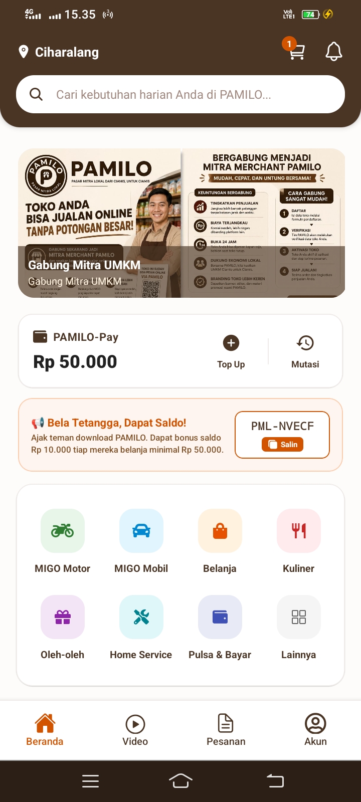 Tampilan Aplikasi PAMILO Ciamis